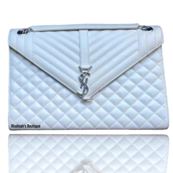 RARE YSL Saint Laurent ENVELOPE LARGE IN MIX MATELASSÉ GRAIN DE POUDRE MSRP$3700 - Picture 3 of 15